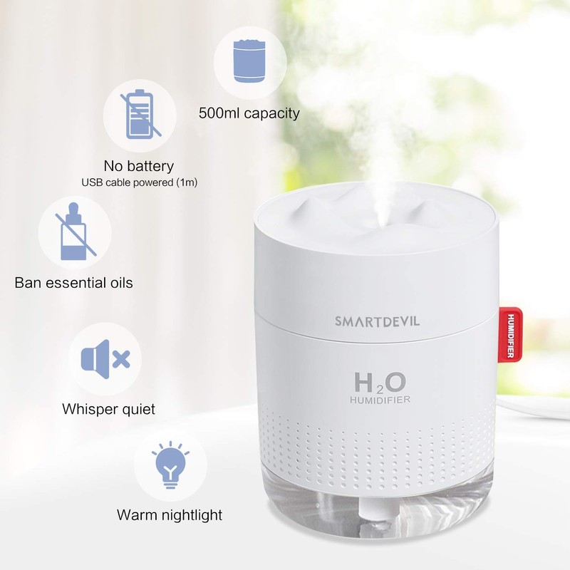 SmartDevil Small Smart Humidifier Desk Humidifier Auto Shut-Off for Bedroom,