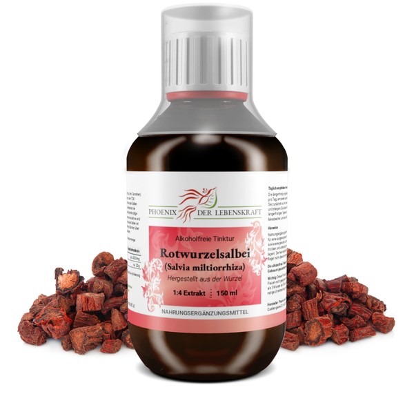 Red Root Sage Tincture (Alcohol-Free) - 150 ml, Salvia Miltiorrhiza Drops, 1:4 Extract, Top Premium Quality, Made in Austria, Vegan