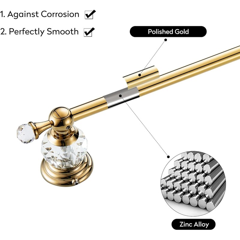 WNEBATH Crystal Gold Towel Bar, Gold Adjustable Bathroom Towel Holder