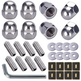 Aootf License Plate Retainer Nuts/Screws Compatible with Volvo OEM 968458 and Other Vehicle- Chrome Tall Dome Stainless Steel 18-8 (304) Car Plate Bolts Caps - 8 PCS