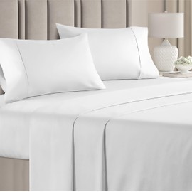 100% Cooling Cotton Bed Sheets - 4pc Set - Soft & Smooth Sateen Sheets - Deep Pocket Sheets - Fits up to 16” Mattresses – All Cotton Sheet Set - Soft 400 Thread Count - Sateen Weave – White
