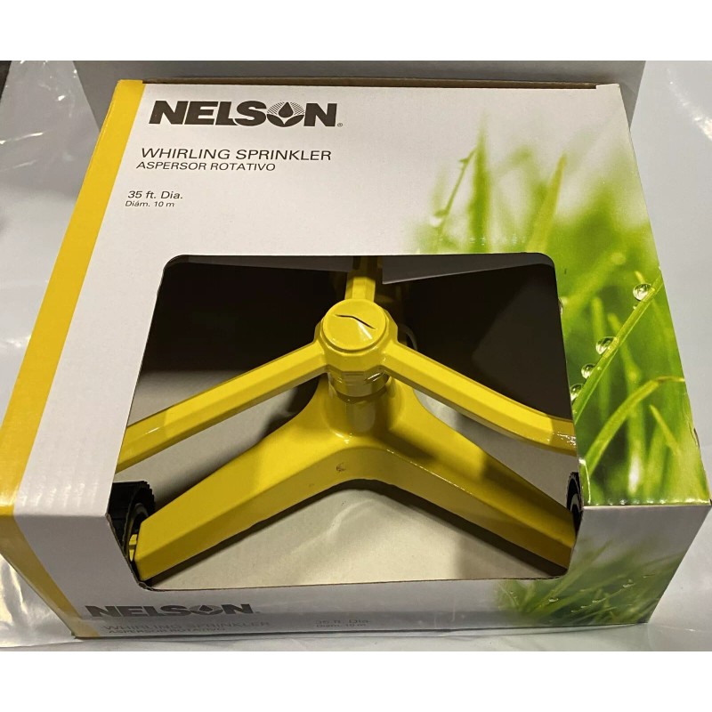 Nelson 3-Arm Whirling Yellow Metal Wheeled Lawn Water Sprinkler 35ft
