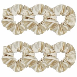 6 Pcs Satin Silk Scrunchies: Soft Hair Ties, Bows, Elastics, and Ponytail Holders for Women and Girls (4.3 inch, Light Gold)