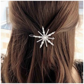 Yheakne Boho Crystal Star Hair Clip Pin Rhinestone Pearl Hair Clip Barrette Vintage Hair Clip Gold Rhinestone Hair Clips Decorative Bobby Pin Shiny Wedding Hair Accessories for Women and Girls