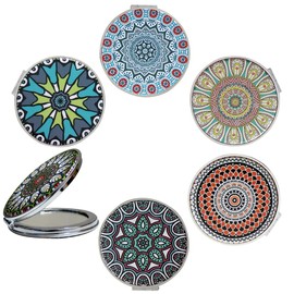 CigyYogy Compact Mirror with Mixed Embossed Mandala Designs, Handheld Magnified Travel Makeup Pocket Mirrors Small Folding Portable - Gift for Women Girls Lady Men Pack of 6