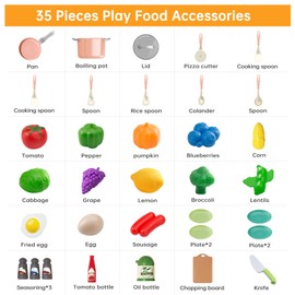JokerKing 35Pcs Kids Kitchen Toy Accessories, Toddler Pretend Cooking Playset with Play Pots and Pans, Utensils Cookware Toys, Play Food Set, Toy Vegetables, Learning Gift for Girls Boys (Pink)
