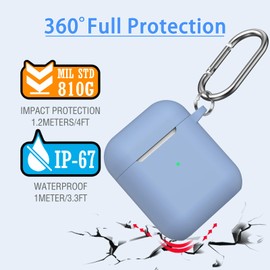 MHYALUDO AirPods Case Cover with Cleaning Kit & Keychain, Compatible with AirPods 2nd Gen 2019 & 1st Gen 2016, Soft Protective Case, Blue Grey
