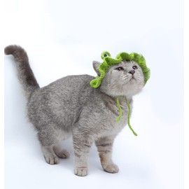 Crochet Pet Hat, Handmade Dog and Cat Accessories, Adjustable Knitted Headwear Puppy and Kitten, Stylish Photo Props Small Breed, Adorable Grooming Supplies (Medium, Green Frog)