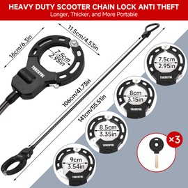 TOKCKYBL Heavy Duty Scooter Lock - 140cm x 13.5mm Anti-Theft Cable Lock with 3 Keys - Weatherproof, Anti-Shear, Anti-Rust - Electric Scooters, Bikes, Motorcycles