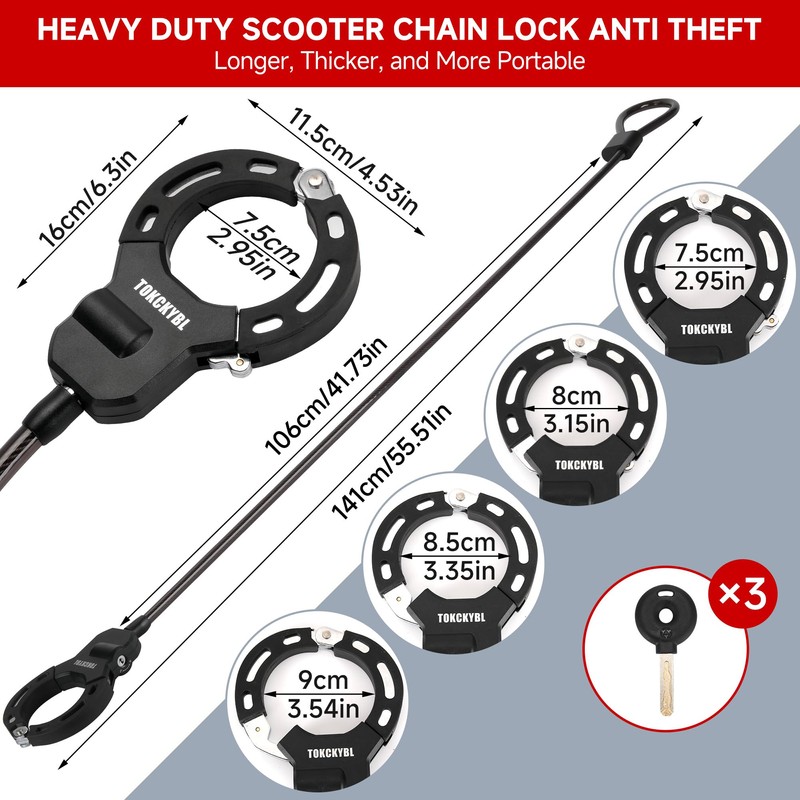 TOKCKYBL Heavy Duty Scooter Lock - 140cm x 13.5mm Anti-Theft