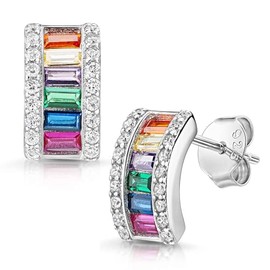 MATERIA by Matthias Wagner SO-6 Women's Zirconia Earrings 925 Silver Colourful Stud Earrings, Cubic Zirconia