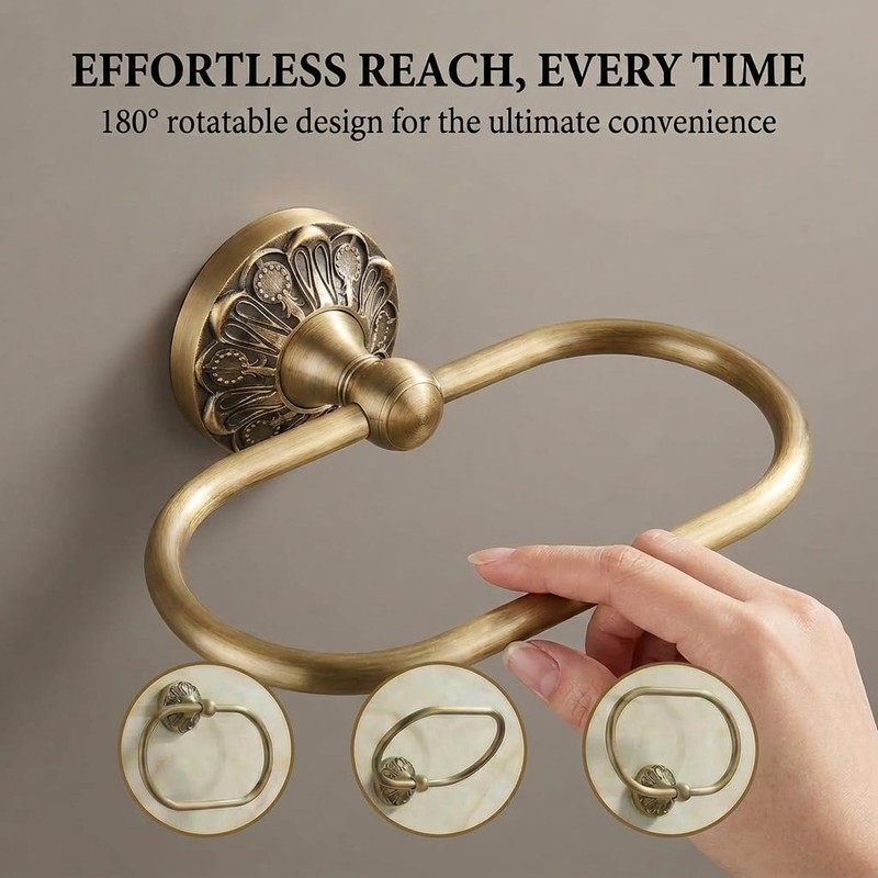 Antique Brass Towel Ring Wall Mounted 180° Rotatable 8.6 Inch