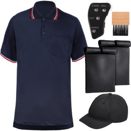 ShinyMatch 6 Pcs Baseball/Softball Umpire Accessories Set Including Umpire Shirt Hat Indicator Brush Ball Bag for Men Referee (Navy Blue,Medium)
