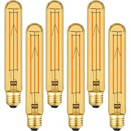 Leools Amber T10 LED Bulb 8W Equal E26 Edison Bulb 60 Watt AC120V Dimmable 7.3inch Tubular Light Bulb Warm White 2700K 600lm E26 LED Bulb for Rustic Pendant,Wall sconces E26 Light Bulbs 6Pack