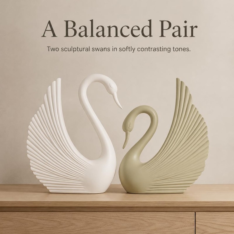 2PC Swan Statues, Heart‑Shaped Couple Sculpture for Home Tabletop Decor