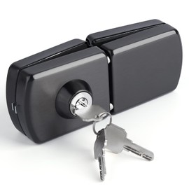 Ranbo 304 Stainless Steel Commercial-Home 10 mm -12 mm Glass Door Anti-Theft Security Lock， Double Swing Hinged Frameless Push Sliding Gate Lock with 3 Keys-Brushed Black(LE-201B)