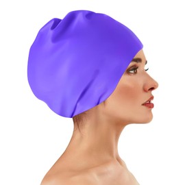 Purple Oversized Swimming Cap - English Long Bag, Extra Large Silicone Swimming Cap,Large Long Hair Swim Cap with Extra Room for Women Men
