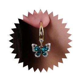 Atentuyi Cz Butterfly Drop Dangle Earrings Gold Huggie Earrings Green Crystal Earrings Rhinestones Butterfly Earrings Vintage Emerald Earrings Jewelry for Women and Girls