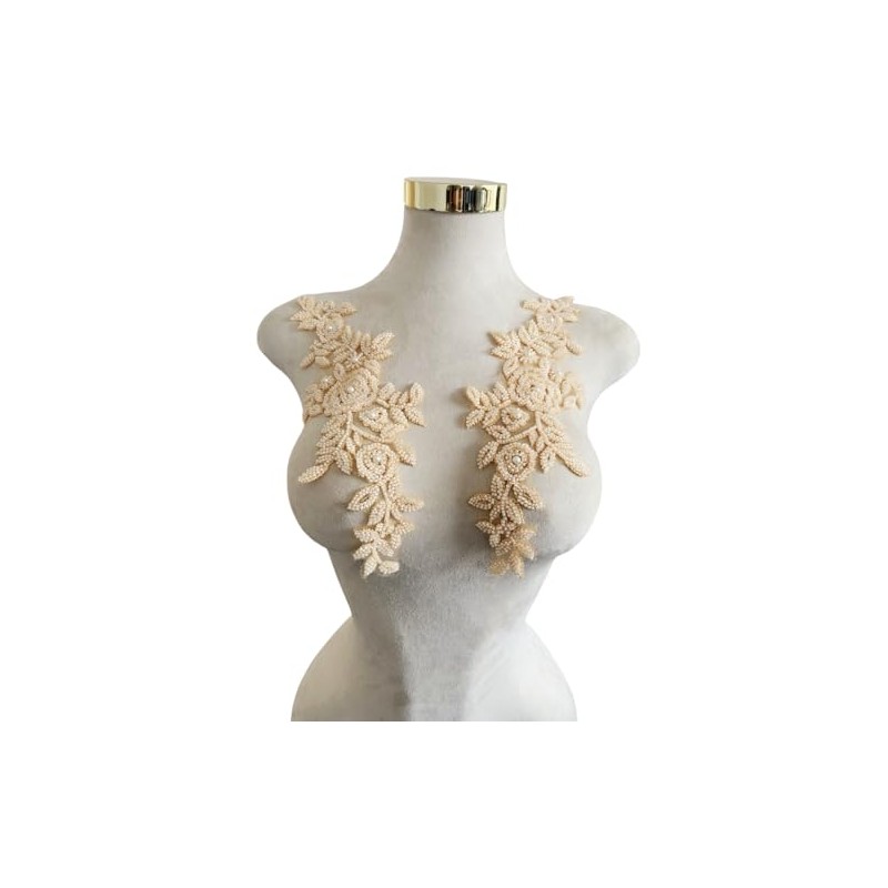 Lace Beaded Applique Perfect Shining Trim Patches for Wedding Dress