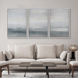SIGNWIN Framed Canvas Print Wall Art Set Serenity Seascape Soft Blue Ocean Views Modern Art Decorative Rustic Calm/Zen for Living Room, Bedroom, Office - 16"x24"x3 White