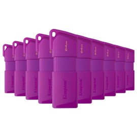 PSA COMPUTO Y PAPELERIA Kit 10 Memoria Kingston 64GB USB 3.2 Gen 1 EXODIA Color Purpura (Neon) KC-U2L64-7LP Diseño de capuchón móvil para Proteger el Conector USB