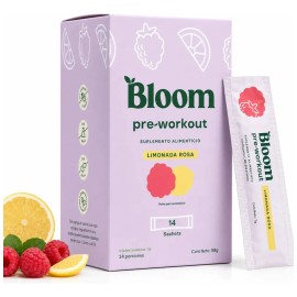 Pre Entreno Bloom en Polvo para Energía y Enfoque | Con Cafeína, Beta Alanina y L-Citrulina | Sabor Limonada Rosa | 14 Sobres Sin Azúcar