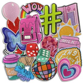 Trendy Patch, Fashion Iron On Patches, Cute DIY Sewing Decor Patches for Backpacks, Embroidery Applique Aesthetic Stuff for Clothing, Jackets, Jeans (Trendy4 16 Pcs)