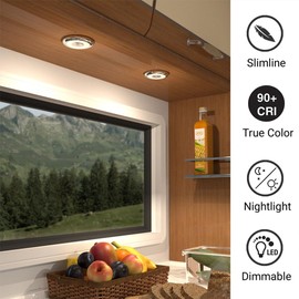 acegoo RV LED Puck Light Camper Van 3” Overhead Ceiling Light, 12V Down Light for Motorhome Boat Truck Trailer Cars, Inbuilt Dimmer Switch & Blue Nightlight, CRI90+ (Chrome 5000K)