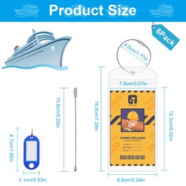 Pack of 6 Luggage Tags for Cruises 18.5 x 8.5 cm Cruise Luggage Tags Transparent Waterproof PVC Cruise Must Have Cruise Luggage Tags with Stainless Steel Loop with Key Fob Blue