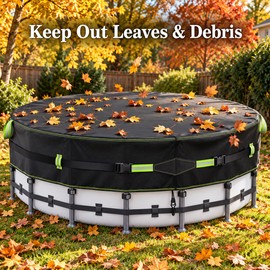 18FT Round 500D Winter Above Ground Pool Cover with Windproof Gel-Coated Straps and Drawstrings