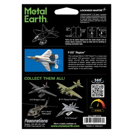 Fascinations Metal Earth F-22 Raptor ME1016 3D Metal Model Kit Bundle with Tweezers