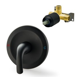 LIWEIKE Matte Black Shower Handle Valve Single Function Shower Valve Handle Wall Mount Brass Shower Mixer Valve Kit Bathroom with Male Tread Rough-in Brass