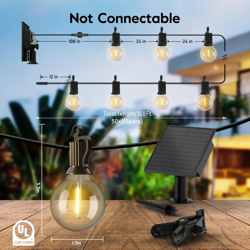 Minetom Solar Outdoor Lights - 108 FT Solar String Lights