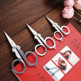 1 Pc Silver Stainless Steel Folding Scissors Portable Mini Pocket Travel Scissors Embroidery Scissors Office School Supplies Craft Scissors For Student Cutting Tools