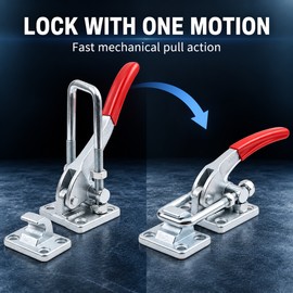40380 Heavy Duty Adjustable Pull Latch Toggle Clamp, 3400 kg Holding Capacity, U-Bolt Quick Release Clamp with Red Handle