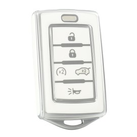 OFF WE GO for Jeep Key Fob Cover, Soft TPU Car Key Case Shell Protection Compatible with 2021 2022 2023 2024 Jeep Grand Cherokee L Grand Cherokee Wagoneer 5 Buttons Car Key (Silver White)