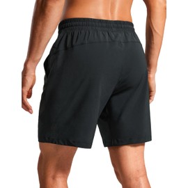 CRZ YOGA Mens Swim Trunks 7'' Quick Dry Mesh Lining Athletic Casual Swimwear Shorts with Zipper Pockets Black Medium