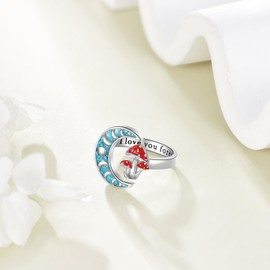 YAFEINI Mushroom Rings Sterling Silver Turquoise Adjustable Open Rings Mushroom Jewelry Gifts For Women