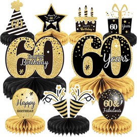 9 Pieces 60th Birthday Decoration 60 th Birthday Centerpieces for Tables Decorations Cheers to 60 Years Honeycomb Table Topper for Men and Women Sixty Years Party Decor Supplies