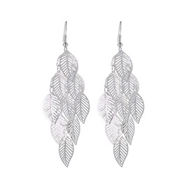 LEEQBCR 1 Pair 925 Sterling Silver Leaves Drop Earrings Long Tassel Dangle Earrings Women Jewellery, silver