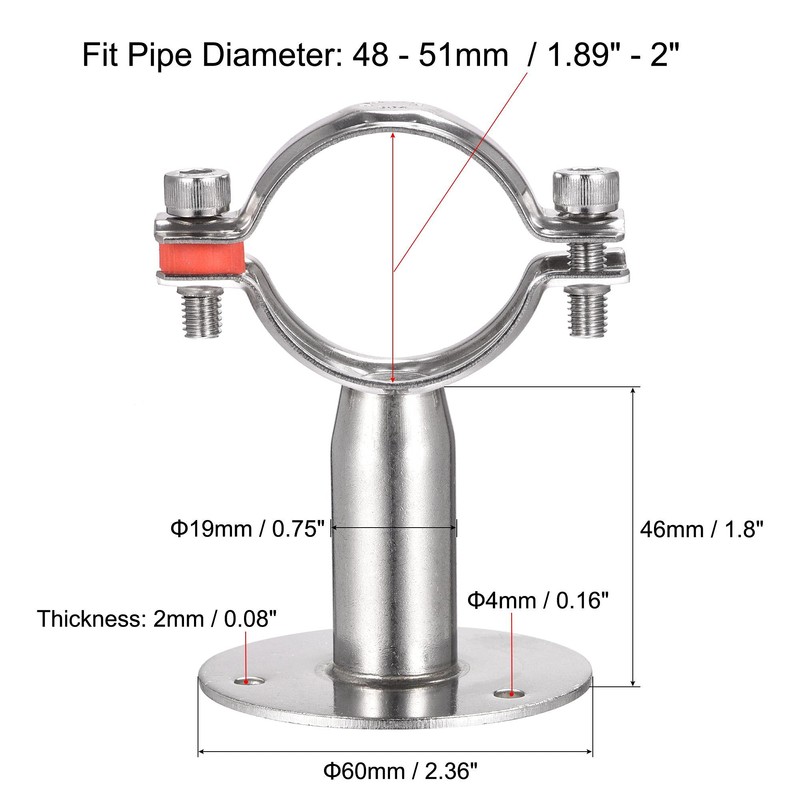 sourcing map Wall Mount Ceiling Mount Pipe Support, 304 Stainless