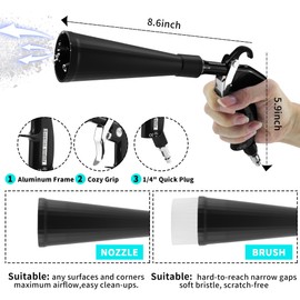 GOCCIDA Car Dry Cleaning Gun,High Pressure Air Blow Gun,Fast Interior Dryer Car Detailing Kit,Vortex Air Cleaning Tool for Car Detailing