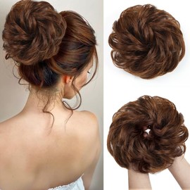 RPAEOY Messy Hair Bun Extensions Curly Wavy Hair Scrunchies for Women Girls Human Hair Donut Updo Ponytail Hair Extensions Hair Donut Hair Chignons Hair Accessories (Light Brown)