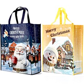 50x40x20cm Christmas Tote Bags with Handle, 2PCS Super Large Christmas Gifts Bags Jumbo Xmas Gift Bags for Present Wrapping Blue