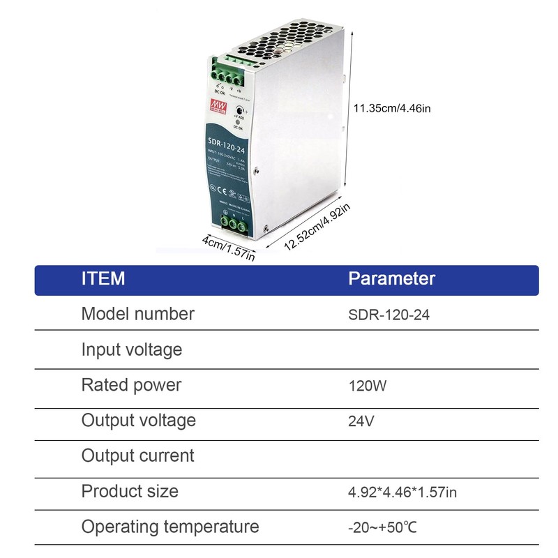 TorqCali WDR-120-24 24V DIN Rail Power Supply 120W for Industrial