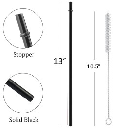 Alink 13 Inch Extra Long Reusable Plastic Black Straws, 12-Pack Tumble