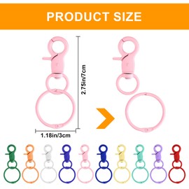 JJWUYUE 10 Pcs Keyrings Swivel Lobster Clasps with Key Ring Hoops, Keyring Clips, 1.2 inch Key Chain Clips Hooks, Key Ring Clips and Keyring Rings, Colorful Keychain Hooks for Jewellery Making Crafts