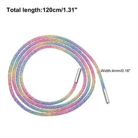 sourcing map 4mm x 120cm Shoe Laces Hoodie String Glitter Cords Rhinestone Tube Rope Bling Crystal Rhinestone String Rope for DIY Sweaters Sweatpants Decoration White Mesh Rainbow Diamonds