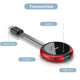 TIMBOOTECH Wireless HDMI Transmitter Red, Connect Various Devices Like laptops, Tablets, Up to 8 Transmitters