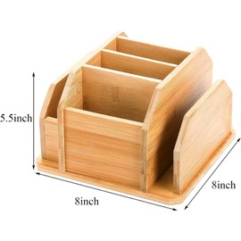 yarlung Bamboo Rotating Remote Control Holder for Table, 7 Compartments Office Supplies Organizer 360° Spinning Desktop Storage Caddy for Pen, Colored Pencil, Book Sewer, Sticky Notes